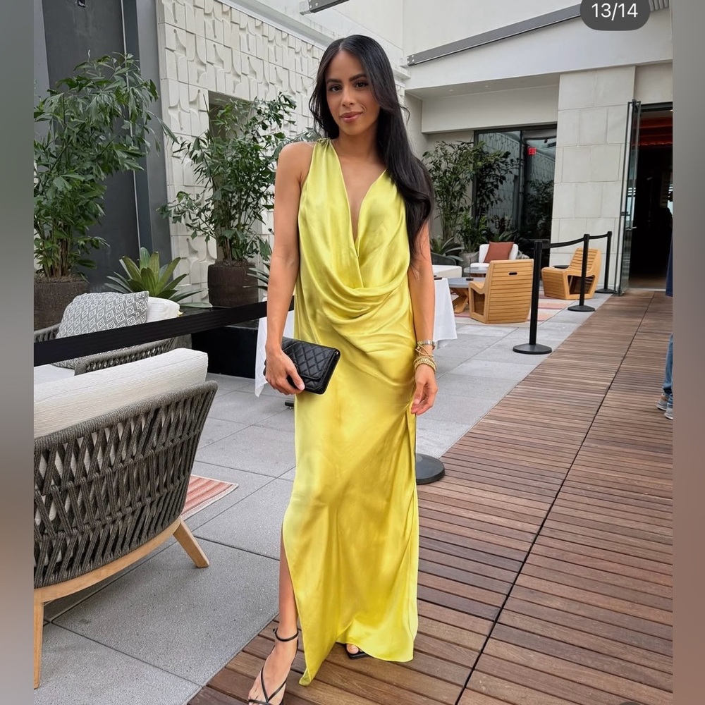 Zara maxi dress zwcollection satin flowy Sleeveless Lime  evening party wedding